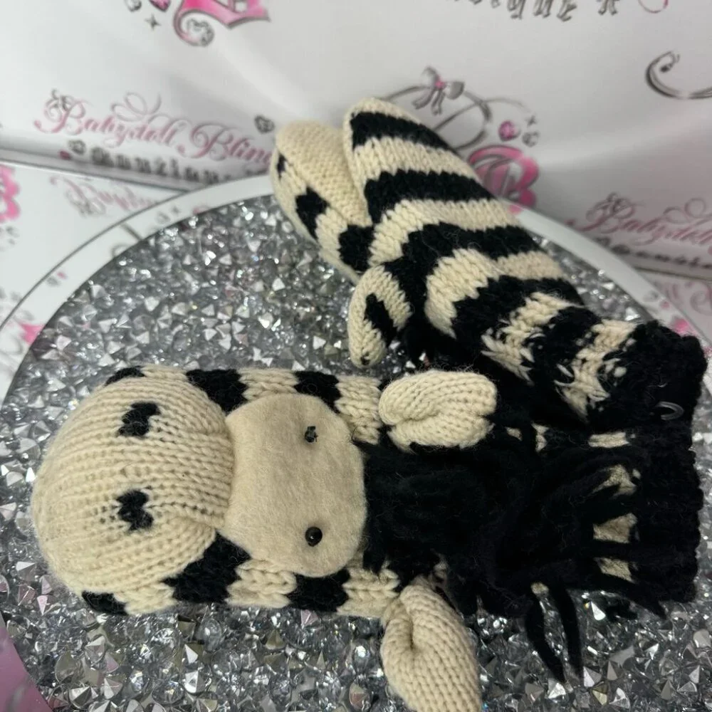 Delux mittens zebra wool thick warm animal puppet style cute winter gloves y2k